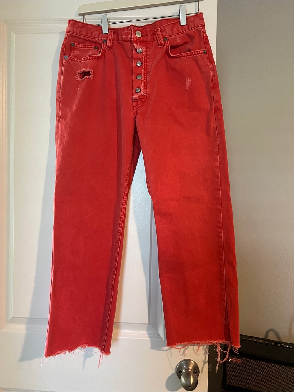 We the Free Straight-Leg Button-Fly Jeans Raw Hem - cute distress - size 28